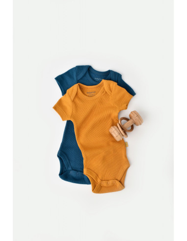 UP-BC-CSYM11210-0,Set 2 body-uri bebe unisex din bumbac organic si modal - Bleumarin/Sofran, Baby Cosy