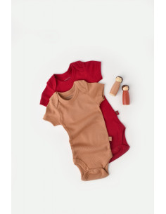UP-BC-CSYM11211-0,Set 2 body-uri bebe unisex din bumbac organic si modal - Maro/Rosu, Baby Cosy 2