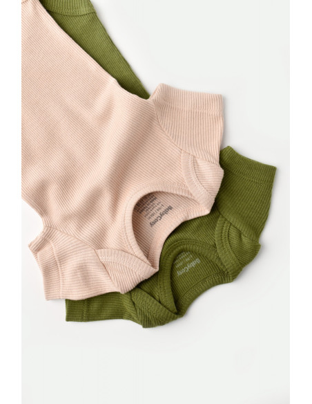 UP-BC-CSYM11212-0,Set 2 body-uri bebe unisex din bumbac organic si modal - Verde/Blush, Baby Cosy