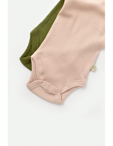 UP-BC-CSYM11212-0,Set 2 body-uri bebe unisex din bumbac organic si modal - Verde/Blush, Baby Cosy