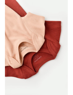 UP-BC-CSYM11213-0,Set 2 body-uri bebe unisex din bumbac organic si modal - Caramiziu/Somon, Baby Cosy 2