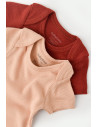 UP-BC-CSYM11213-0,Set 2 body-uri bebe unisex din bumbac organic si modal - Caramiziu/Somon, Baby Cosy