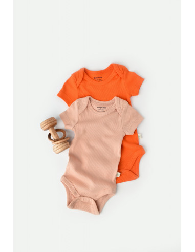 UP-BC-CSYM11214-0,Set 2 body-uri bebe unisex din bumbac organic si modal - Rodie/Piersica, Baby Cosy