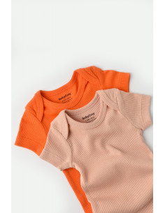 UP-BC-CSYM11214-0,Set 2 body-uri bebe unisex din bumbac organic si modal - Rodie/Piersica, Baby Cosy 2