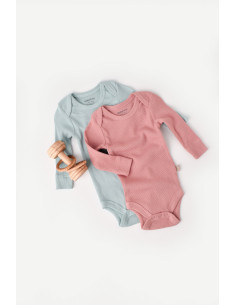 UP-BC-CSYM11308-0,Set 2 body-uri cu maneca lunga bebe unisex din bumbac organic si modal - Mint/Rose, Baby Cosy