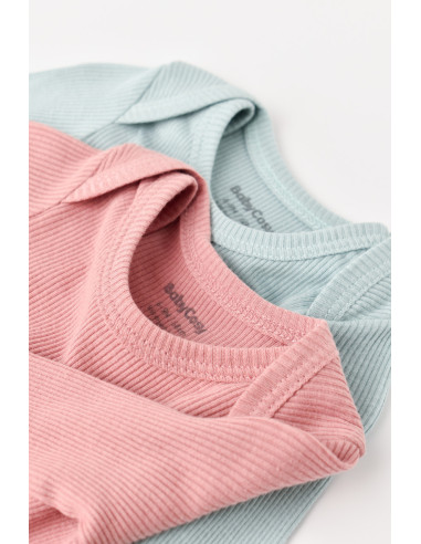 UP-BC-CSYM11308-0,Set 2 body-uri cu maneca lunga bebe unisex din bumbac organic si modal - Mint/Rose, Baby Cosy