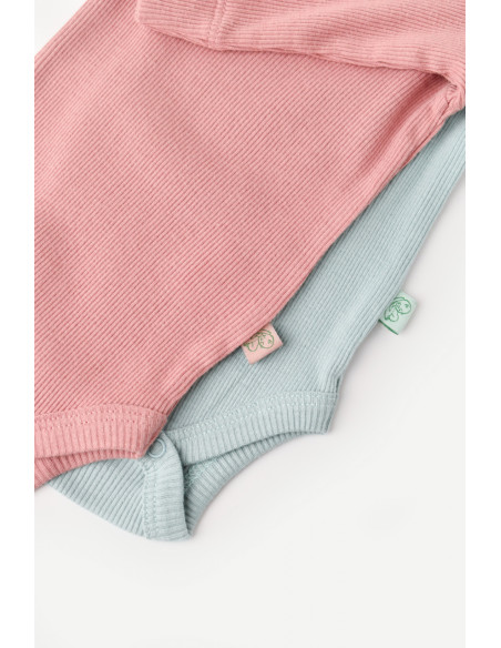 UP-BC-CSYM11308-0,Set 2 body-uri cu maneca lunga bebe unisex din bumbac organic si modal - Mint/Rose, Baby Cosy