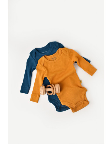 UP-BC-CSYM11310-0,Set 2 body-uri cu maneca lunga bebe unisex din bumbac organic si modal - Bleumarin/Sofran, Baby Cosy