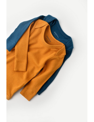 UP-BC-CSYM11310-0,Set 2 body-uri cu maneca lunga bebe unisex din bumbac organic si modal - Bleumarin/Sofran, Baby Cosy