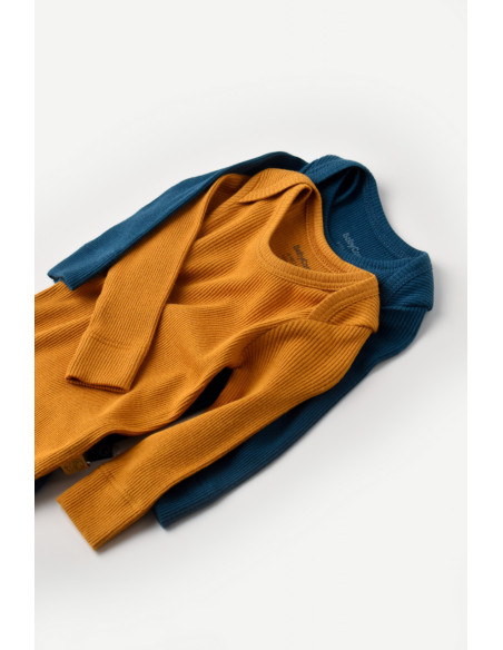 UP-BC-CSYM11310-0,Set 2 body-uri cu maneca lunga bebe unisex din bumbac organic si modal - Bleumarin/Sofran, Baby Cosy