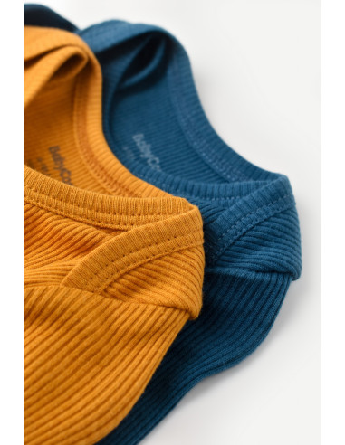 UP-BC-CSYM11310-0,Set 2 body-uri cu maneca lunga bebe unisex din bumbac organic si modal - Bleumarin/Sofran, Baby Cosy
