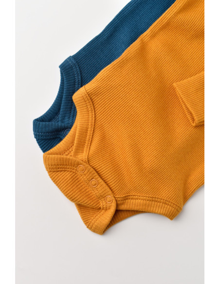 UP-BC-CSYM11310-0,Set 2 body-uri cu maneca lunga bebe unisex din bumbac organic si modal - Bleumarin/Sofran, Baby Cosy