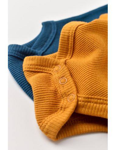 UP-BC-CSYM11310-0,Set 2 body-uri cu maneca lunga bebe unisex din bumbac organic si modal - Bleumarin/Sofran, Baby Cosy