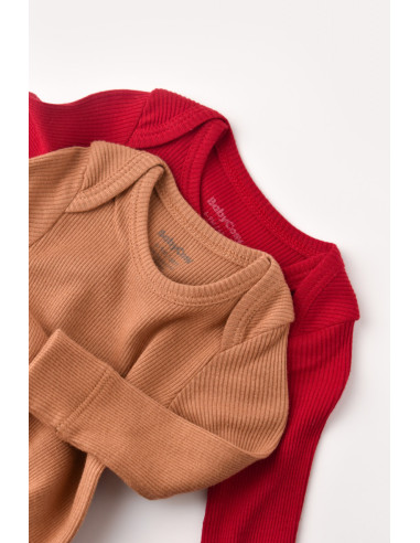 UP-BC-CSYM11311-0,Set 2 body-uri cu maneca lunga bebe unisex din bumbac organic si modal - Maro/Rosu, Baby Cosy