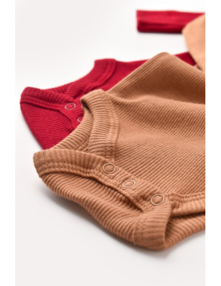 UP-BC-CSYM11311-0,Set 2 body-uri cu maneca lunga bebe unisex din bumbac organic si modal - Maro/Rosu, Baby Cosy