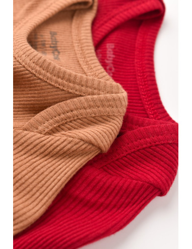 UP-BC-CSYM11311-0,Set 2 body-uri cu maneca lunga bebe unisex din bumbac organic si modal - Maro/Rosu, Baby Cosy