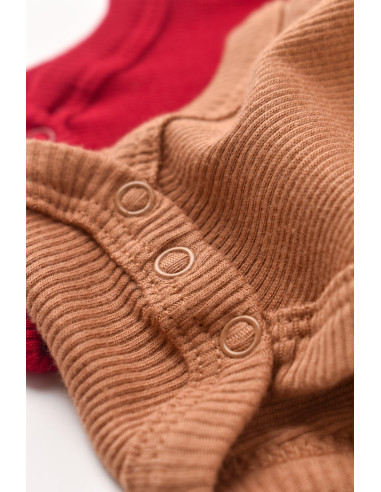 UP-BC-CSYM11311-0,Set 2 body-uri cu maneca lunga bebe unisex din bumbac organic si modal - Maro/Rosu, Baby Cosy