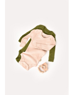 UP-BC-CSYM11312-0,Set 2 body-uri cu maneca lunga bebe unisex din bumbac organic si modal - Verde/Blush, Baby Cosy