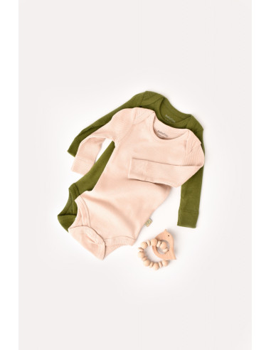 UP-BC-CSYM11312-0,Set 2 body-uri cu maneca lunga bebe unisex din bumbac organic si modal - Verde/Blush, Baby Cosy