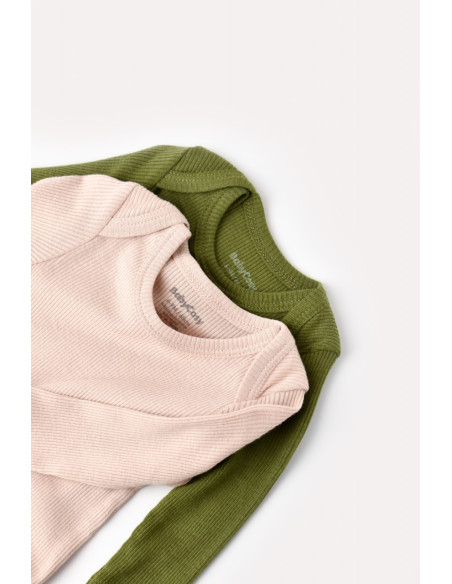 UP-BC-CSYM11312-0,Set 2 body-uri cu maneca lunga bebe unisex din bumbac organic si modal - Verde/Blush, Baby Cosy