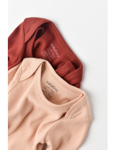 UP-BC-CSYM11313-0,Set 2 body-uri cu maneca lunga bebe unisex din bumbac organic si modal - Caramiziu/Somon, Baby Cosy 2