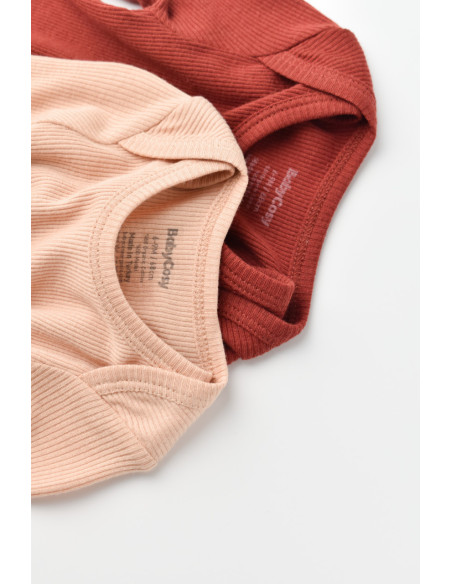 UP-BC-CSYM11313-0,Set 2 body-uri cu maneca lunga bebe unisex din bumbac organic si modal - Caramiziu/Somon, Baby Cosy