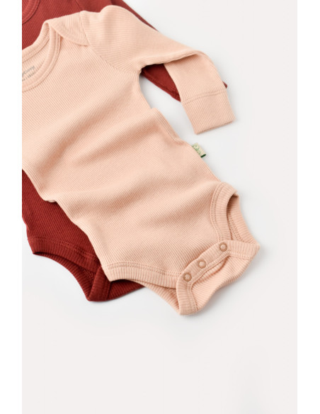UP-BC-CSYM11313-0,Set 2 body-uri cu maneca lunga bebe unisex din bumbac organic si modal - Caramiziu/Somon, Baby Cosy