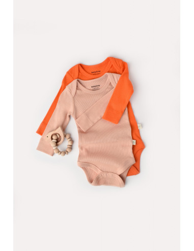 UP-BC-CSYM11314-0,Set 2 body-uri cu maneca lunga bebe unisex din bumbac organic si modal - Rodie/Piersica, Baby Cosy