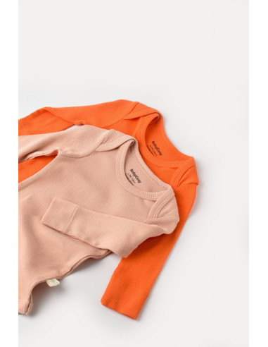 UP-BC-CSYM11314-0,Set 2 body-uri cu maneca lunga bebe unisex din bumbac organic si modal - Rodie/Piersica, Baby Cosy