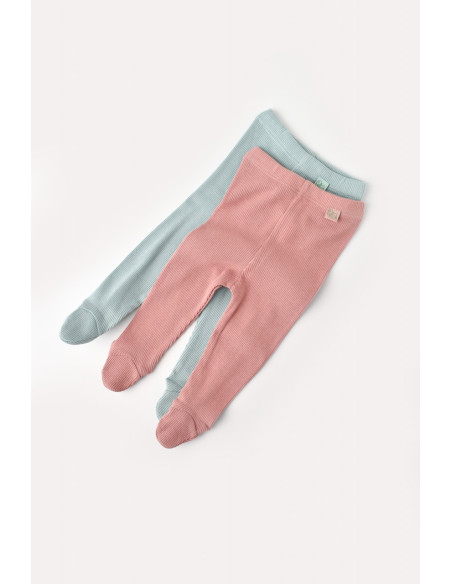 UP-CSYM11600-0,Set 2 pantaloni cu botosei bebe unisex din bumbac organic si modal - Mint/Rose, Baby Cosy