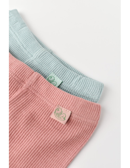 UP-CSYM11600-0,Set 2 pantaloni cu botosei bebe unisex din bumbac organic si modal - Mint/Rose, Baby Cosy