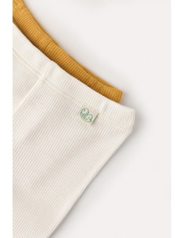 UP-CSYM11601-3,Set 2 pantaloni cu botosei bebe unisex din bumbac organic si modal - Mustar/Ecru, Baby Cosy