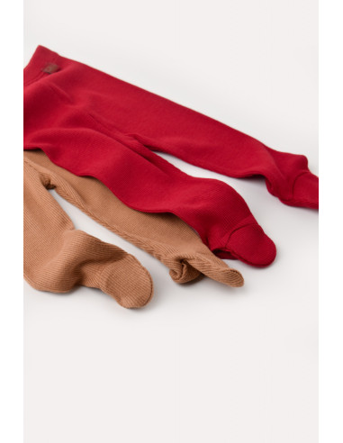 UP-CSYM11603-0,Set 2 pantaloni cu botosei bebe unisex din bumbac organic si modal - Maro/Rosu, Baby Cosy