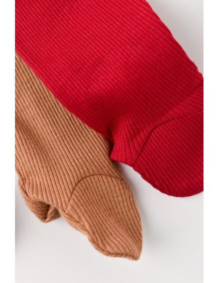 UP-CSYM11603-0,Set 2 pantaloni cu botosei bebe unisex din bumbac organic si modal - Maro/Rosu, Baby Cosy