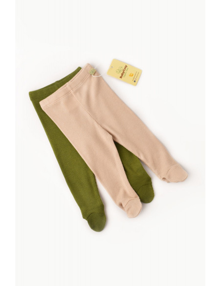 UP-CSYM11604-0,Set 2 pantaloni cu botosei bebe unisex din bumbac organic si modal - Verde/Blush, Baby Cosy (Marime: 0-3 Luni)