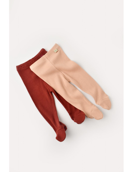UP-CSYM11605-3,Set 2 pantaloni cu botosei bebe unisex din bumbac organic si modal - Caramiziu/Somon, Baby Cosy