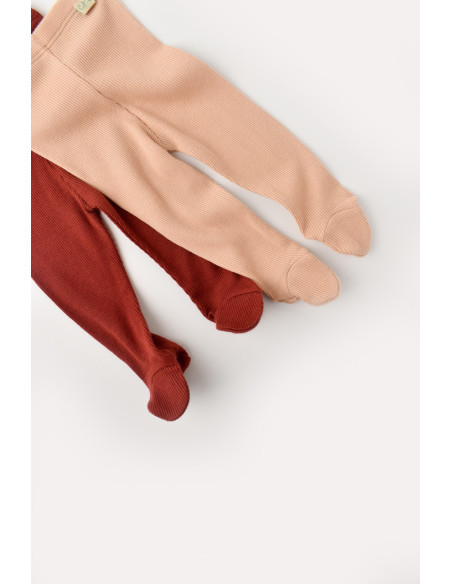 UP-CSYM11605-3,Set 2 pantaloni cu botosei bebe unisex din bumbac organic si modal - Caramiziu/Somon, Baby Cosy