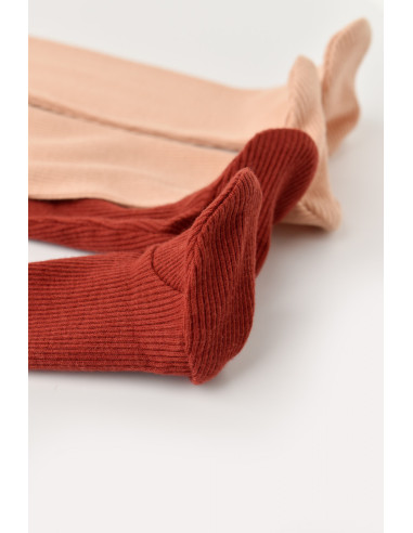 UP-CSYM11605-3,Set 2 pantaloni cu botosei bebe unisex din bumbac organic si modal - Caramiziu/Somon, Baby Cosy