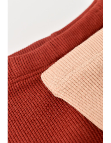 UP-CSYM11605-3,Set 2 pantaloni cu botosei bebe unisex din bumbac organic si modal - Caramiziu/Somon, Baby Cosy