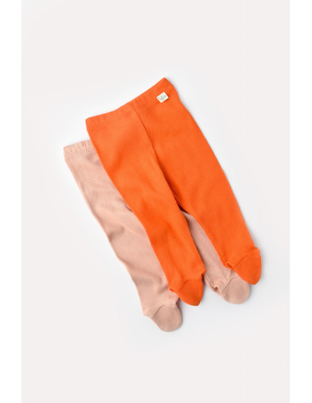 UP-CSYM11606-0,Set 2 pantaloni cu botosei bebe unisex din bumbac organic si modal - Rodie/Piersica, Baby Cosy