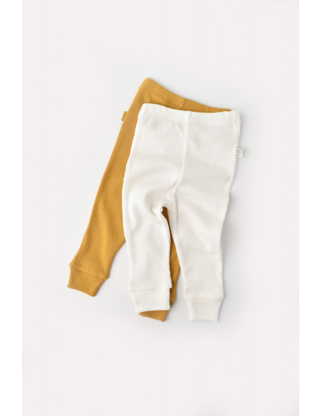 UP-BC-CSYM11608-3,Set 2 pantaloni bebe unisex din bumbac organic si modal - Mustar/Ecru, Baby Cosy