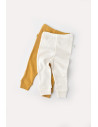 UP-BC-CSYM11608-3,Set 2 pantaloni bebe unisex din bumbac organic si modal - Mustar/Ecru, Baby Cosy