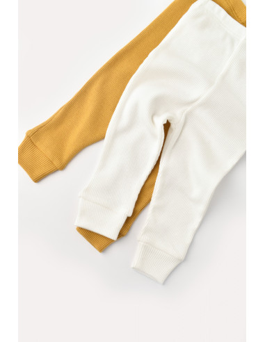 UP-BC-CSYM11608-3,Set 2 pantaloni bebe unisex din bumbac organic si modal - Mustar/Ecru, Baby Cosy