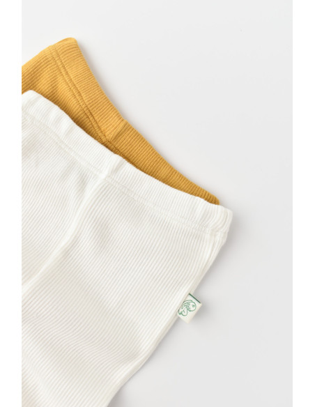 UP-BC-CSYM11608-3,Set 2 pantaloni bebe unisex din bumbac organic si modal - Mustar/Ecru, Baby Cosy