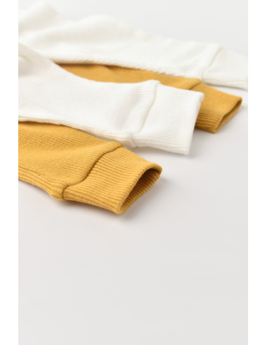 UP-BC-CSYM11608-3,Set 2 pantaloni bebe unisex din bumbac organic si modal - Mustar/Ecru, Baby Cosy
