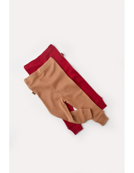 UP-BC-CSYM11610-3,Set 2 pantaloni bebe unisex din bumbac organic si modal - Maro/Rosu, Baby Cosy