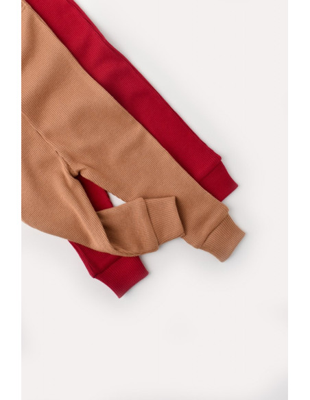 UP-BC-CSYM11610-3,Set 2 pantaloni bebe unisex din bumbac organic si modal - Maro/Rosu, Baby Cosy