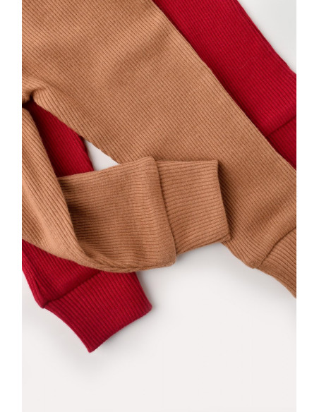 UP-BC-CSYM11610-3,Set 2 pantaloni bebe unisex din bumbac organic si modal - Maro/Rosu, Baby Cosy