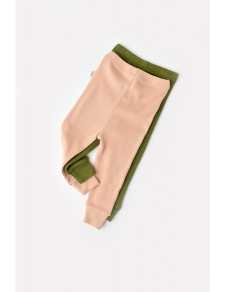 UP-BC-CSYM11611-3,Set 2 pantaloni bebe unisex din bumbac organic si modal - Verde/Blush, Baby Cosy