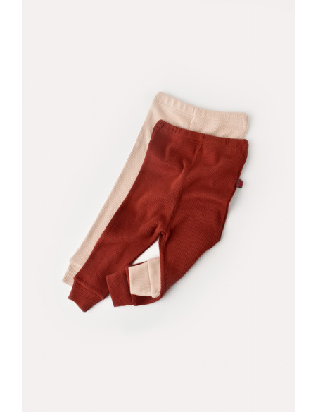 UP-BC-CSYM11612-3,Set 2 pantaloni bebe unisex din bumbac organic si modal - Caramiziu/Somon, Baby Cosy